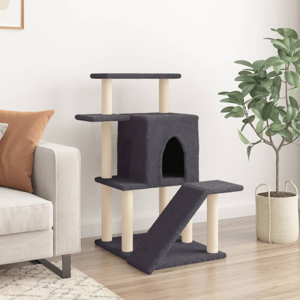 Glamorous Pups : vidaXL Cat Tree Dark grey Engineered wood 38.2 in tall Modern Cat Tree