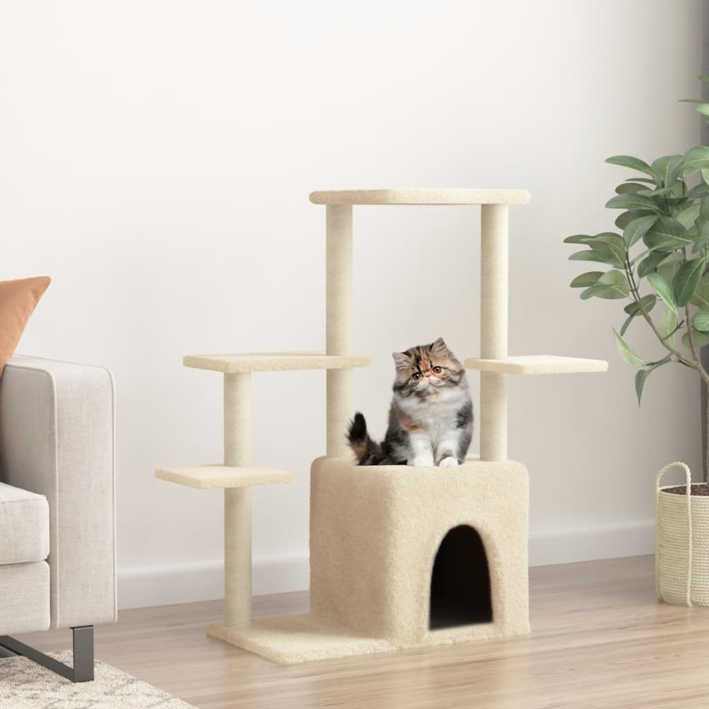 Glamorous Pups : vidaXL Cat Tree Cream Engineered wood, plush, sisal 38.4 in Modern
