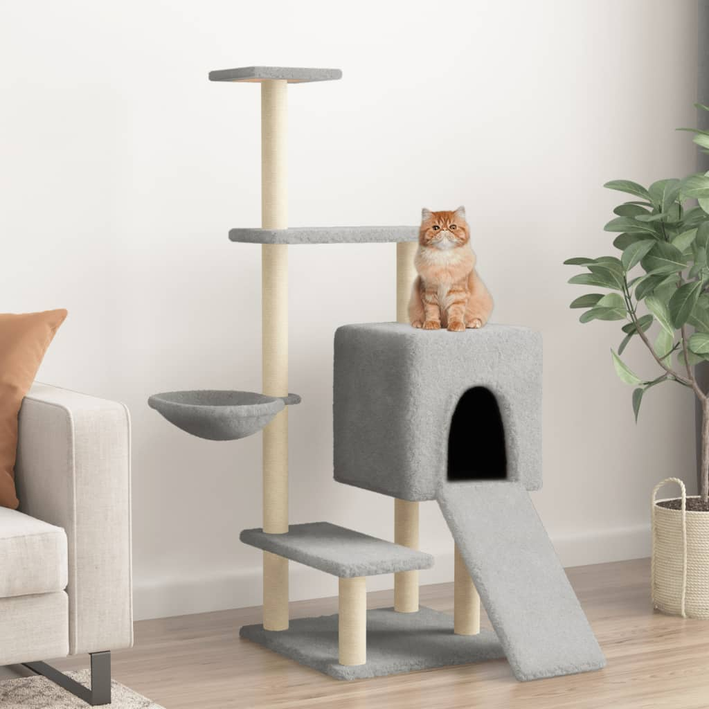 Glamorous Pups : vidaXL Cat Tree Light Grey Engineered Wood 51.4 in Modern Cat Tree