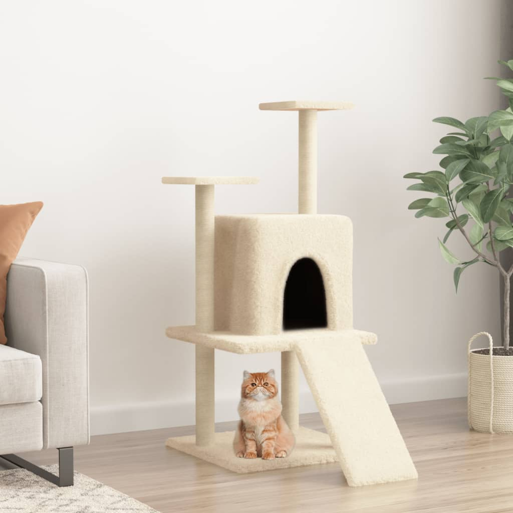 Glamorous Pups : vidaXL Cat Tree Cream Engineered wood, plush, sisal Medium Durable