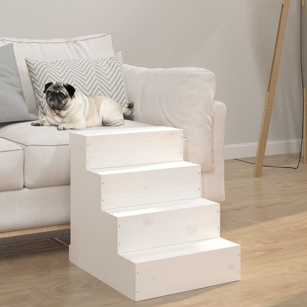 Glamorous Pups : vidaXL Pet Stair White Solid Pine Wood Medium Durable Pet Stair