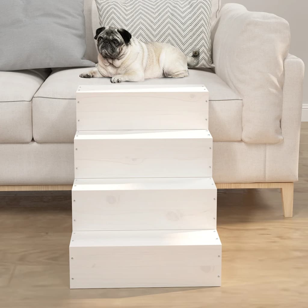 Glamorous Pups : vidaXL Pet Stair White Solid Pine Wood Medium Durable Pet Stair