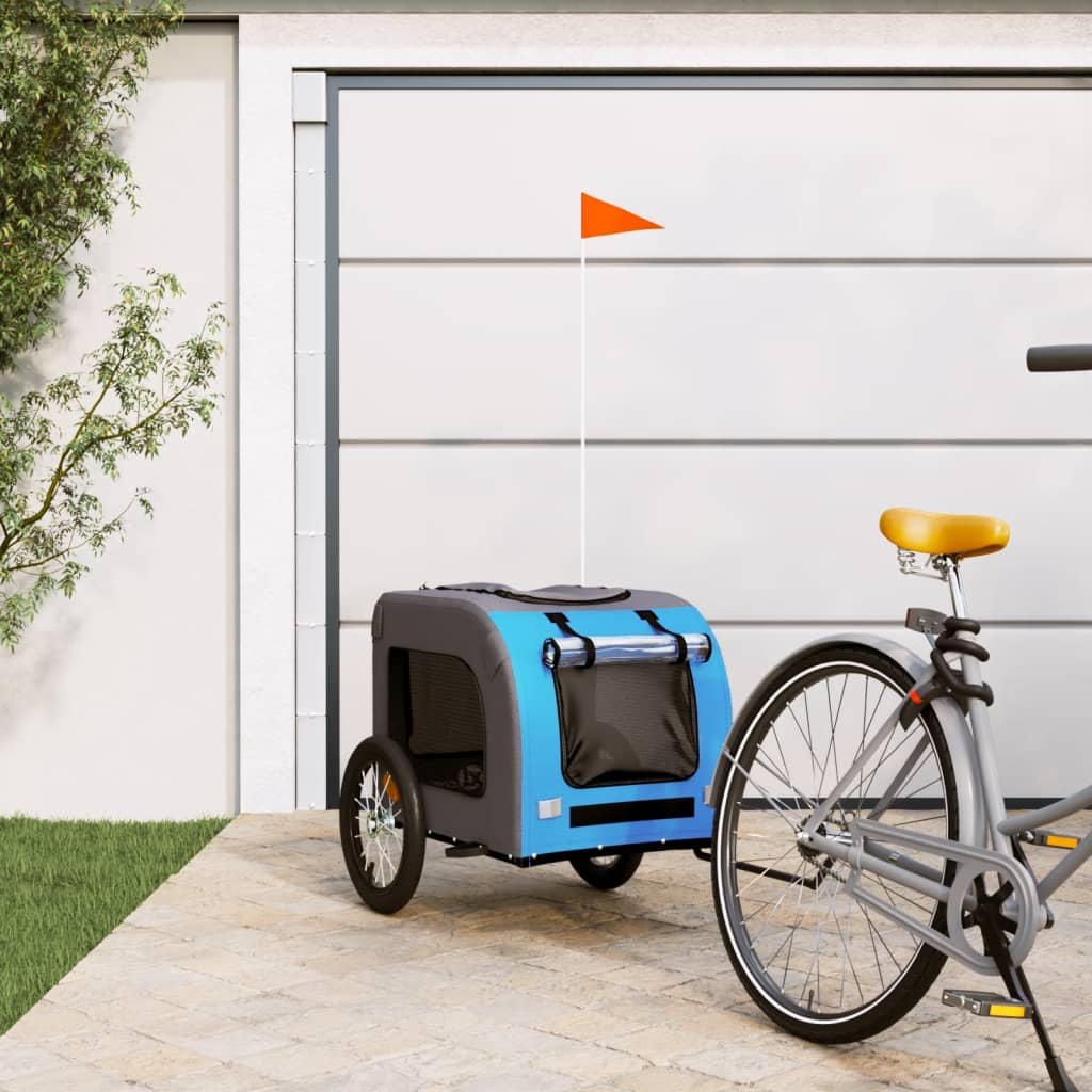 Glamorous Pups : vidaXL Pet Bike Trailer Blue and Grey Oxford fabric, Iron, PVC Small