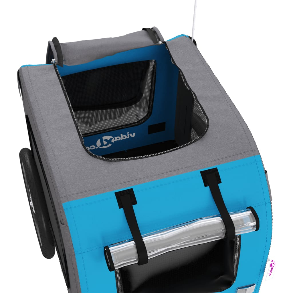 Glamorous Pups : vidaXL Pet Bike Trailer Blue and Grey Oxford fabric, Iron, PVC Small
