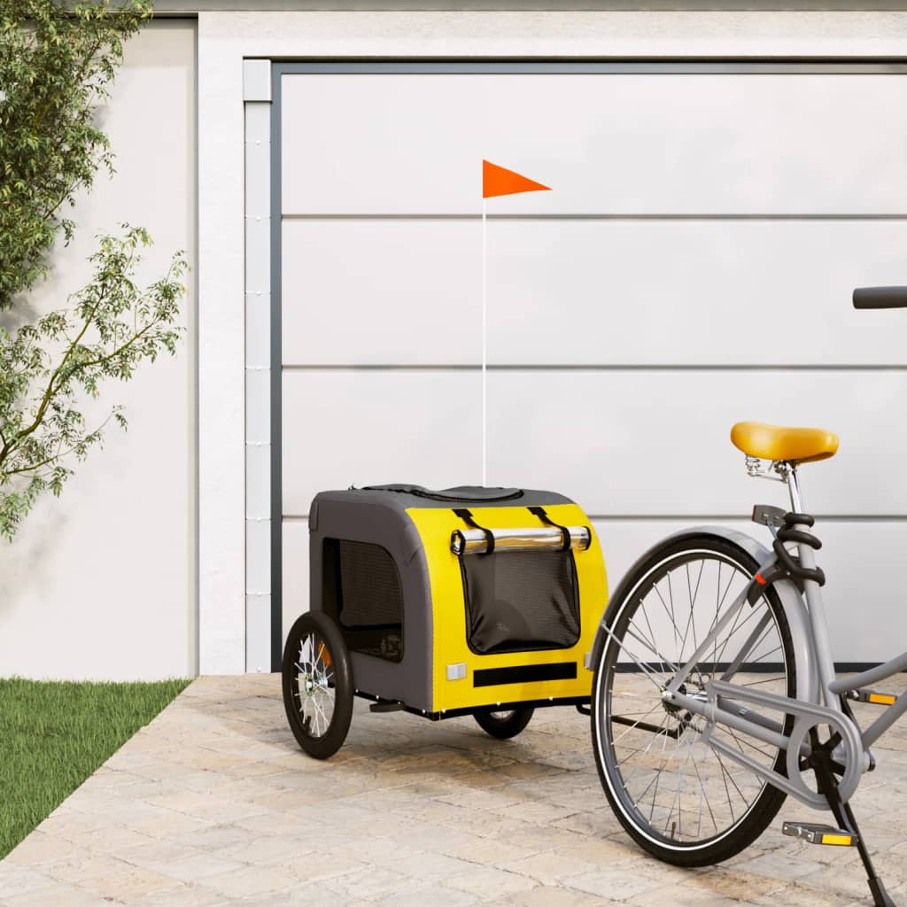 Glamorous Pups : vidaXL Pet Bike Trailer Yellow and Grey Oxford Fabric, Iron Small