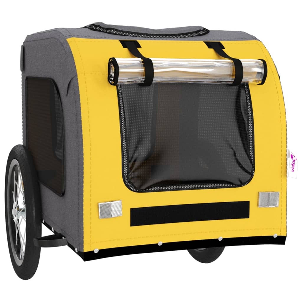 Glamorous Pups : vidaXL Pet Bike Trailer Yellow and Grey Oxford Fabric, Iron Small