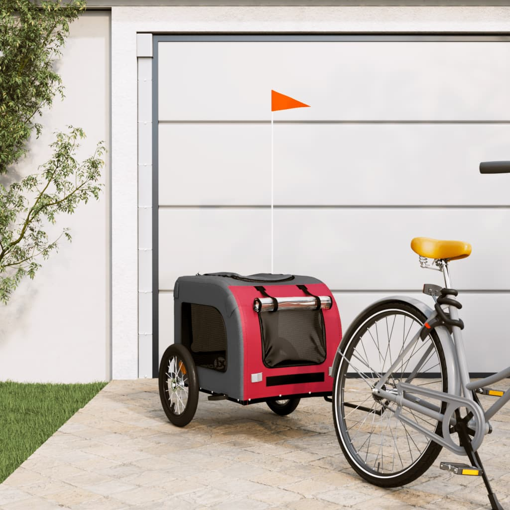 Glamorous Pups : vidaXL Pet Bike Trailer Red and Grey Oxford Fabric, Iron, PVC Small