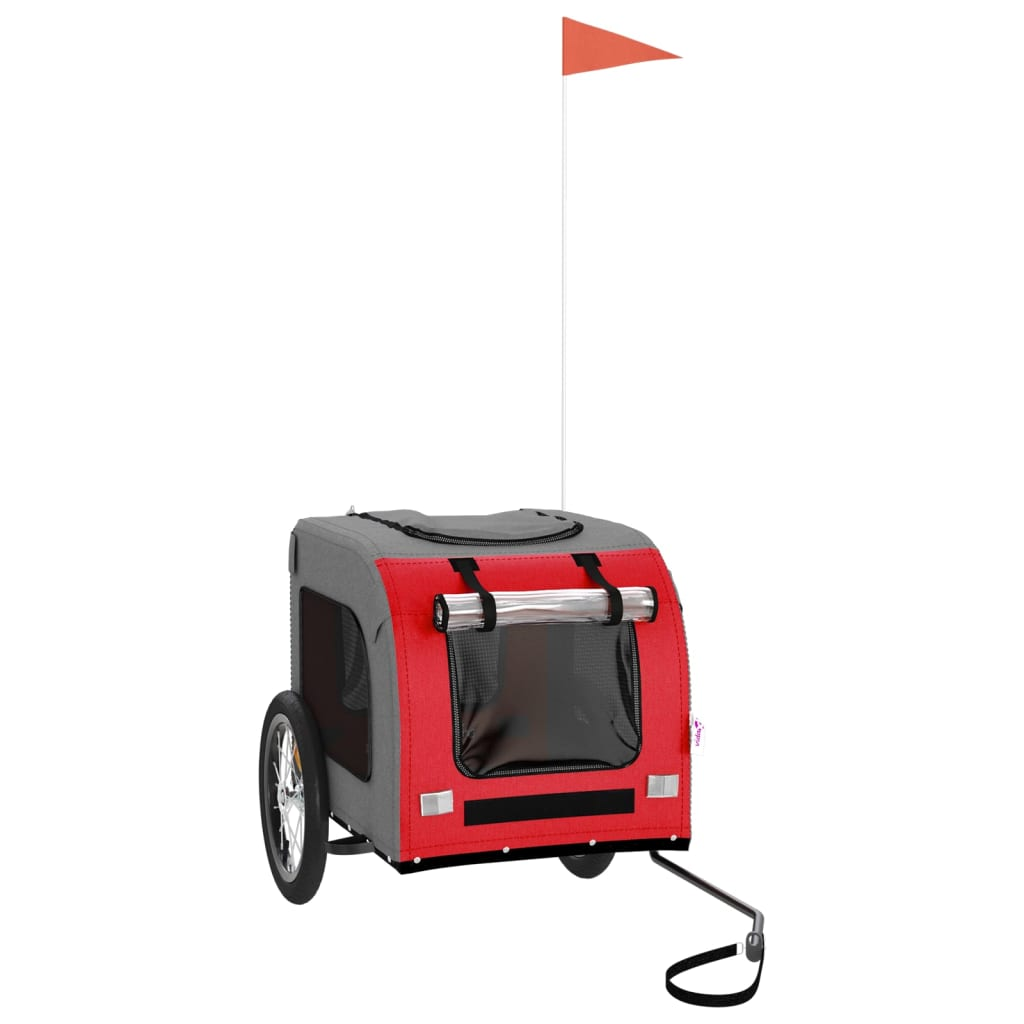 Glamorous Pups : vidaXL Pet Bike Trailer Red and Grey Oxford Fabric, Iron, PVC Small