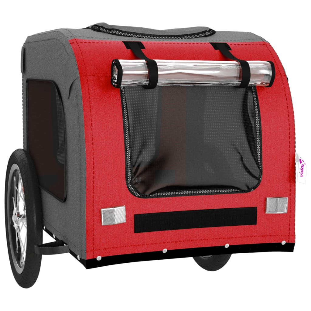 Glamorous Pups : vidaXL Pet Bike Trailer Red and Grey Oxford Fabric, Iron, PVC Small