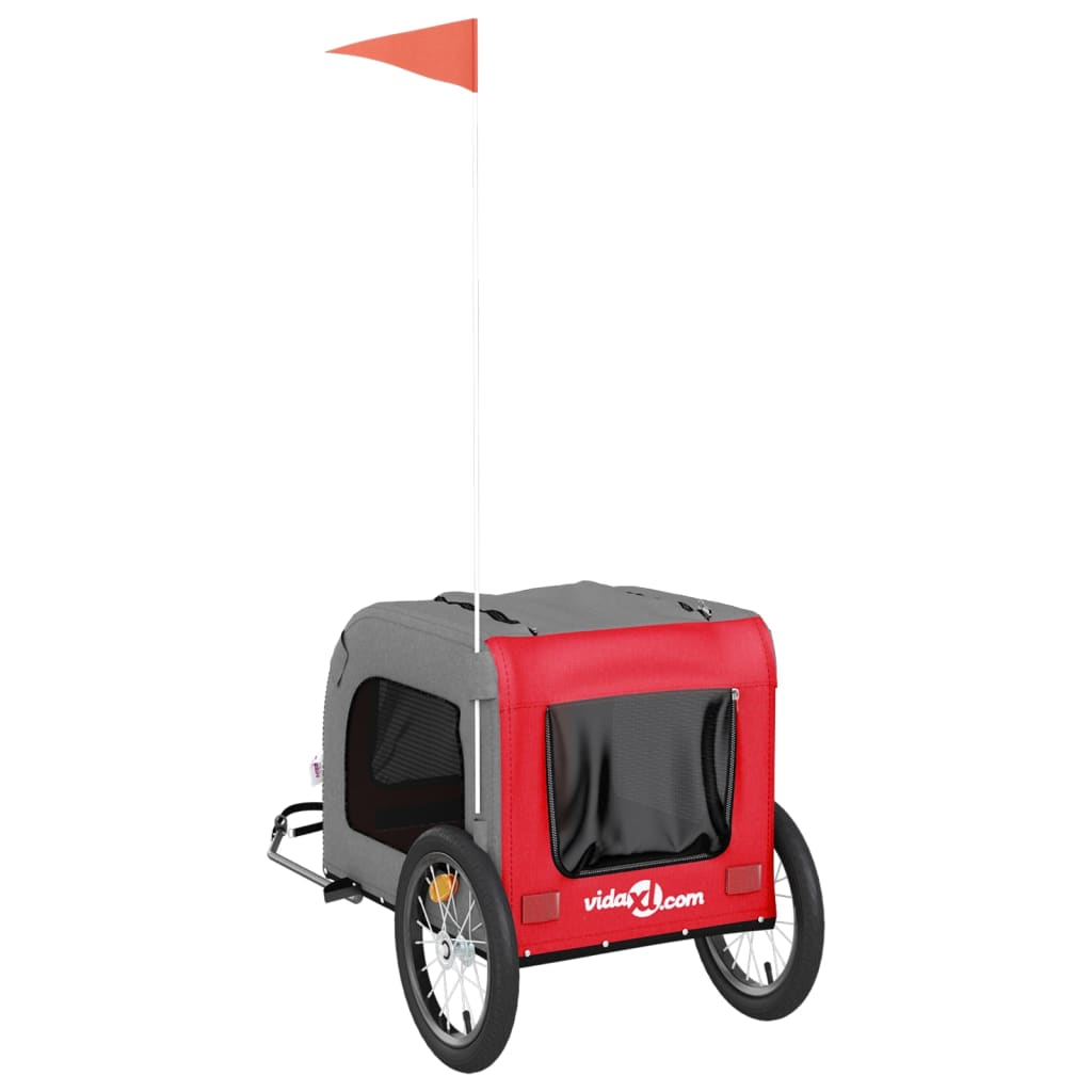 Glamorous Pups : vidaXL Pet Bike Trailer Red and Grey Oxford Fabric, Iron, PVC Small