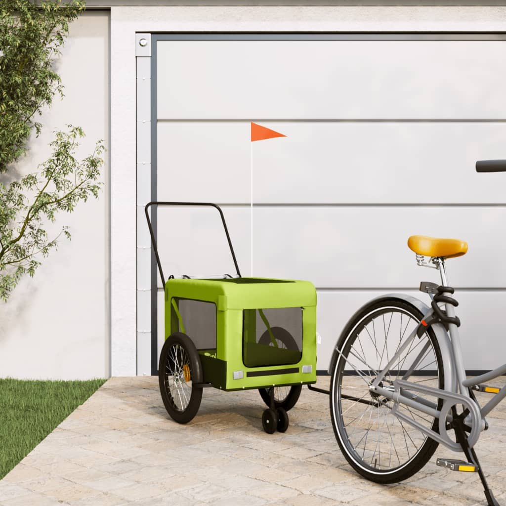 Glamorous Pups : vidaXL Pet Bike Trailer Green and Black Oxford fabric, Iron, PVC Medium