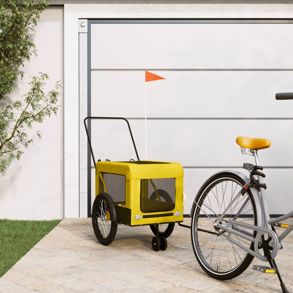 Glamorous Pups : vidaXL Pet Bike Trailer Yellow and Black Oxford fabric, Iron, PVC Durable
