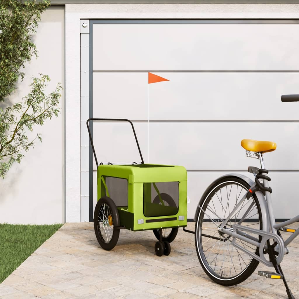 Glamorous Pups : vidaXL Pet Bike Trailer Green and Black Oxford fabric, Iron, PVC Small