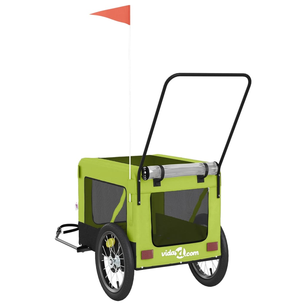 Glamorous Pups : vidaXL Pet Bike Trailer Green and Black Oxford fabric, Iron, PVC Small