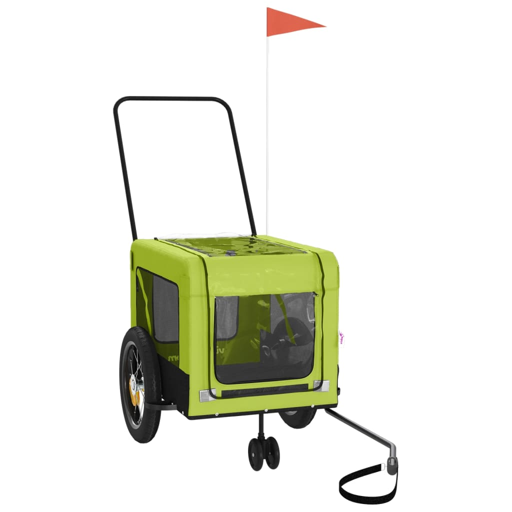 Glamorous Pups : vidaXL Pet Bike Trailer Green and black Oxford fabric, iron, PVC Medium