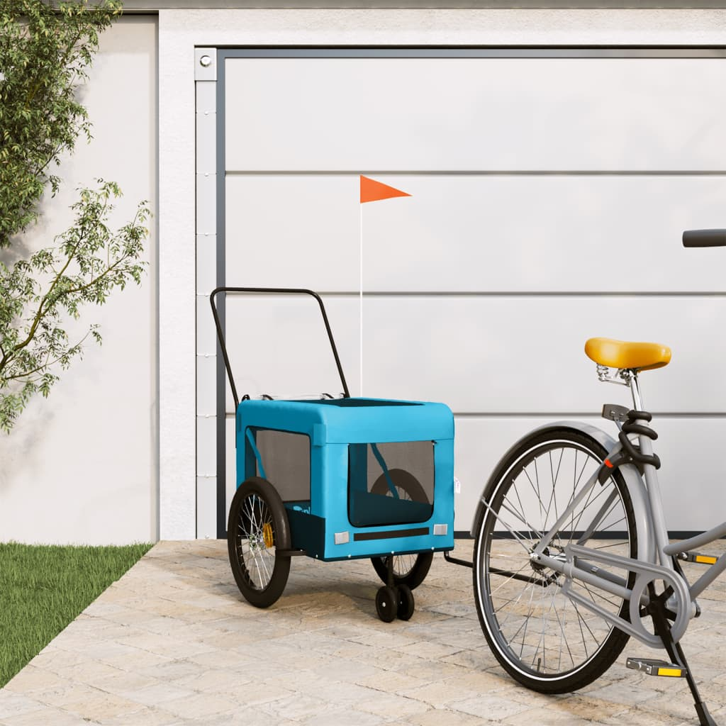 Glamorous Pups : vidaXL Pet Bike Trailer Blue and Black Oxford Fabric, Iron, PVC