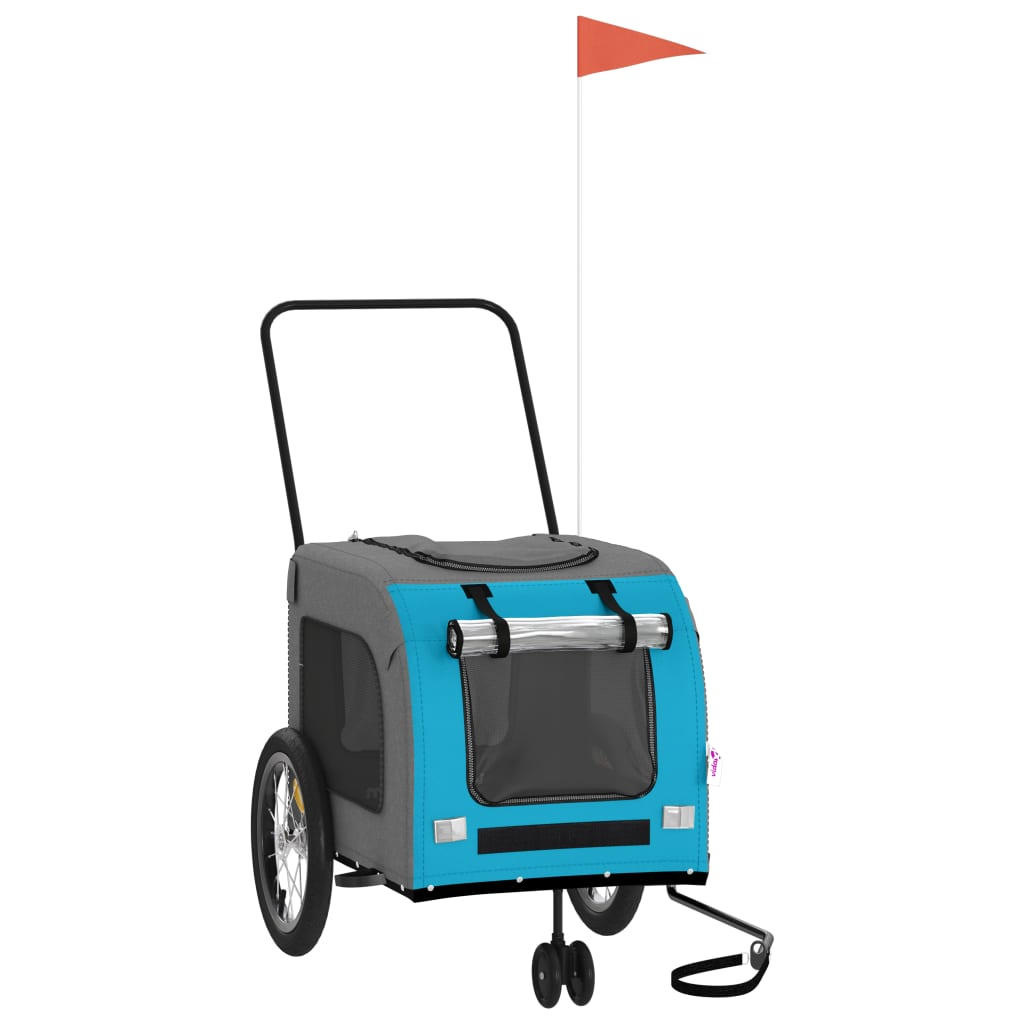 Glamorous Pups : vidaXL Pet Bike Trailer Blue and Grey Oxford fabric, iron, PVC Small