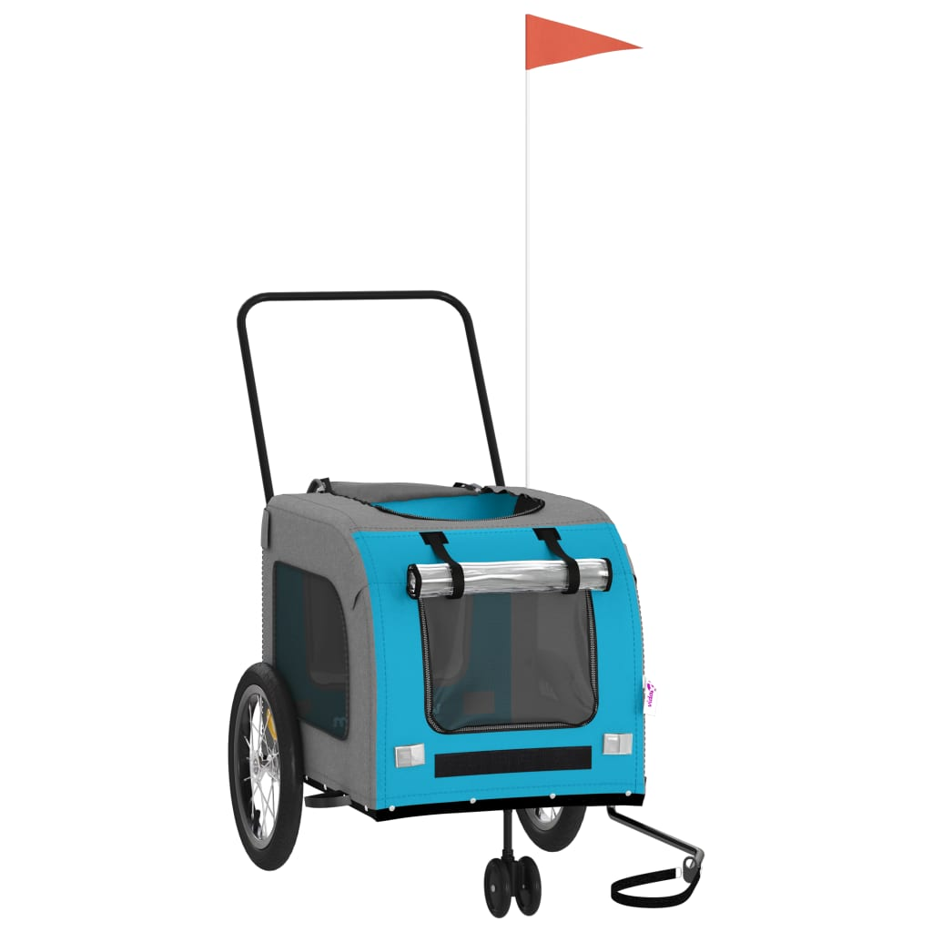 Glamorous Pups : vidaXL Pet Bike Trailer Blue and Grey Oxford fabric, iron, PVC Small