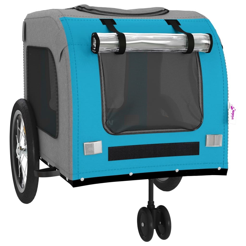 Glamorous Pups : vidaXL Pet Bike Trailer Blue and Grey Oxford fabric, iron, PVC Small