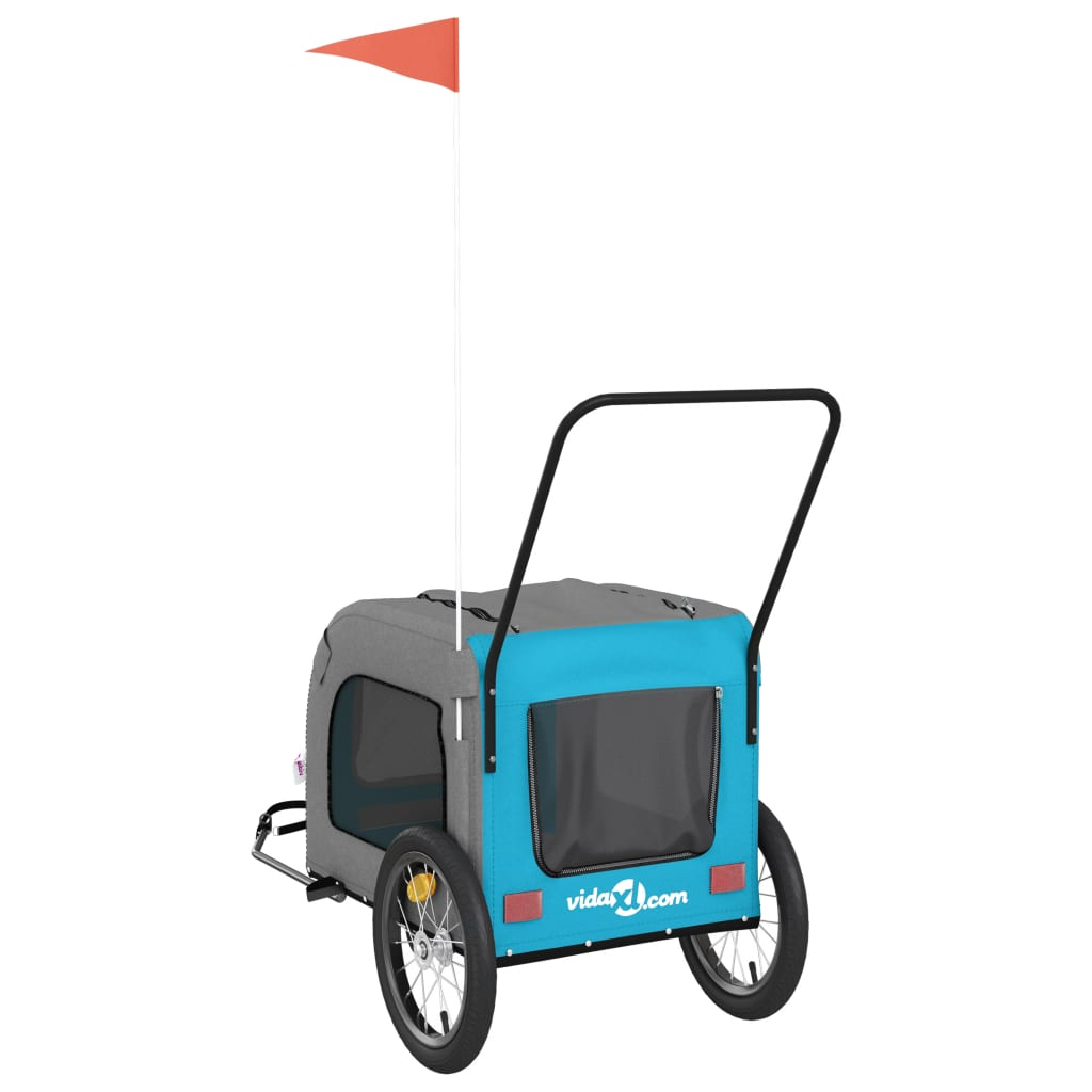 Glamorous Pups : vidaXL Pet Bike Trailer Blue and Grey Oxford fabric, iron, PVC Small