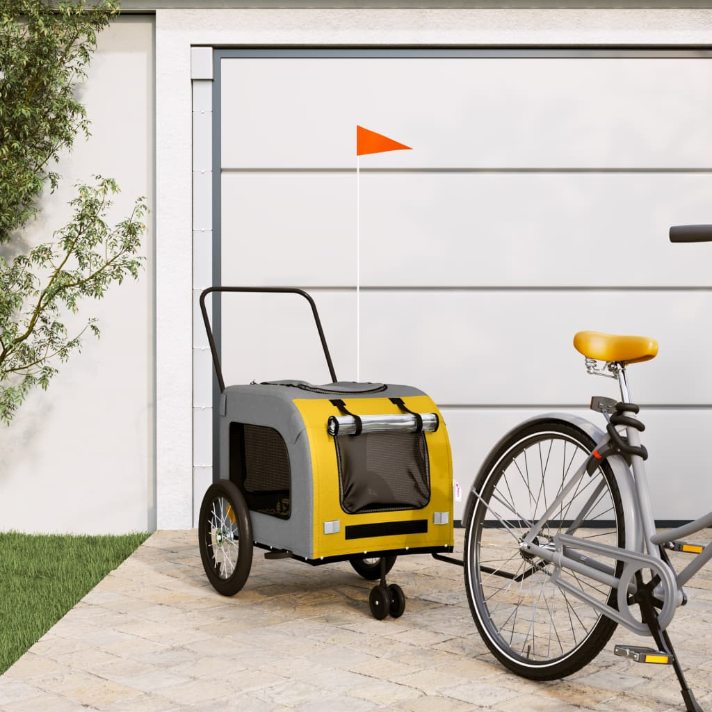 Glamorous Pups : vidaXL Pet Bike Trailer Yellow and Grey Oxford fabric, iron, PVC Medium