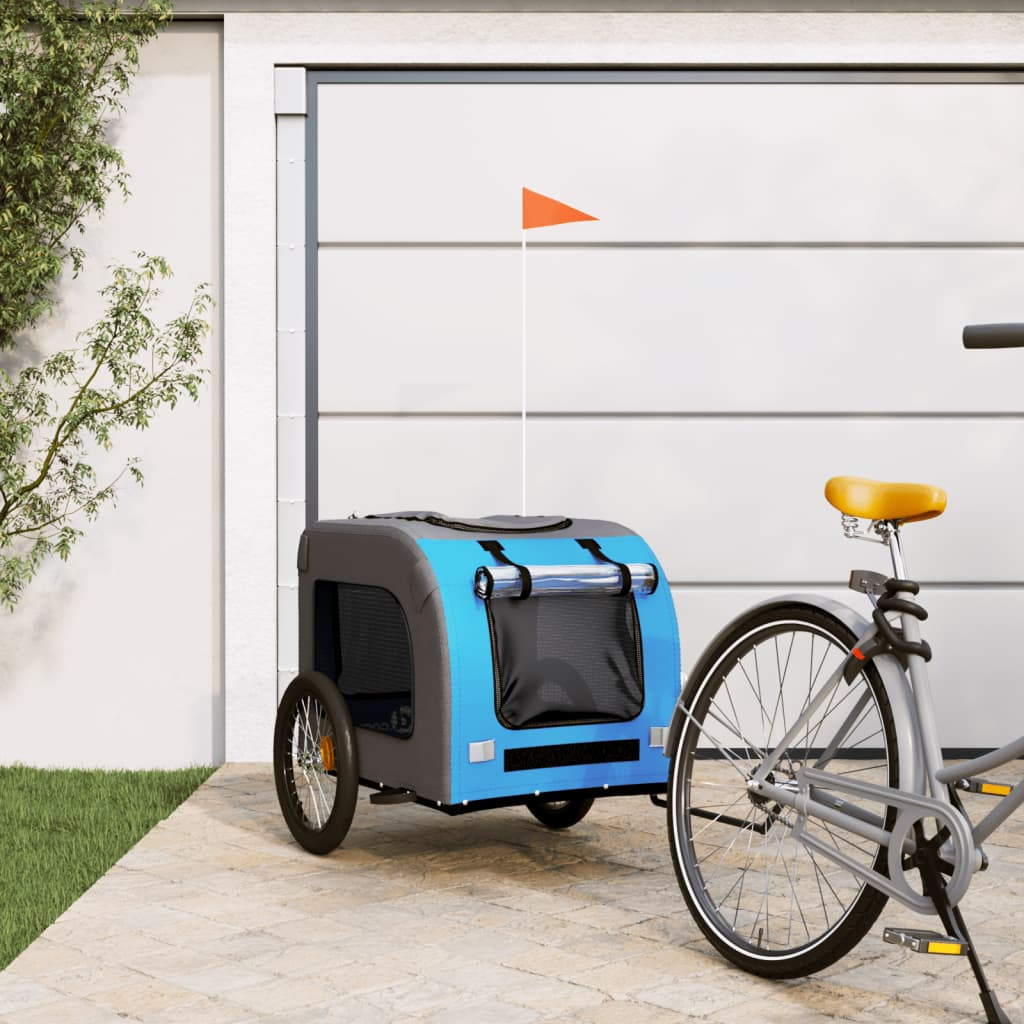 Glamorous Pups : vidaXL Pet Bike Trailer Blue and Grey Oxford Fabric, Iron, PVC Compact