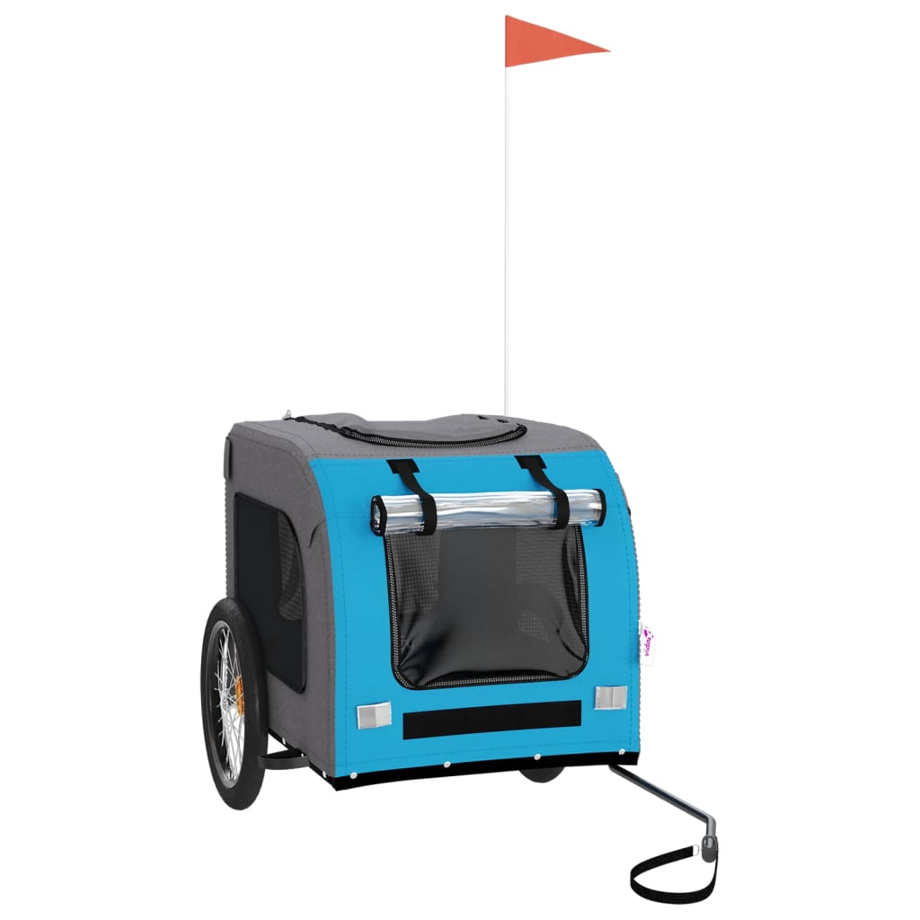 Glamorous Pups : vidaXL Pet Bike Trailer Blue and Grey Oxford Fabric, Iron, PVC Compact