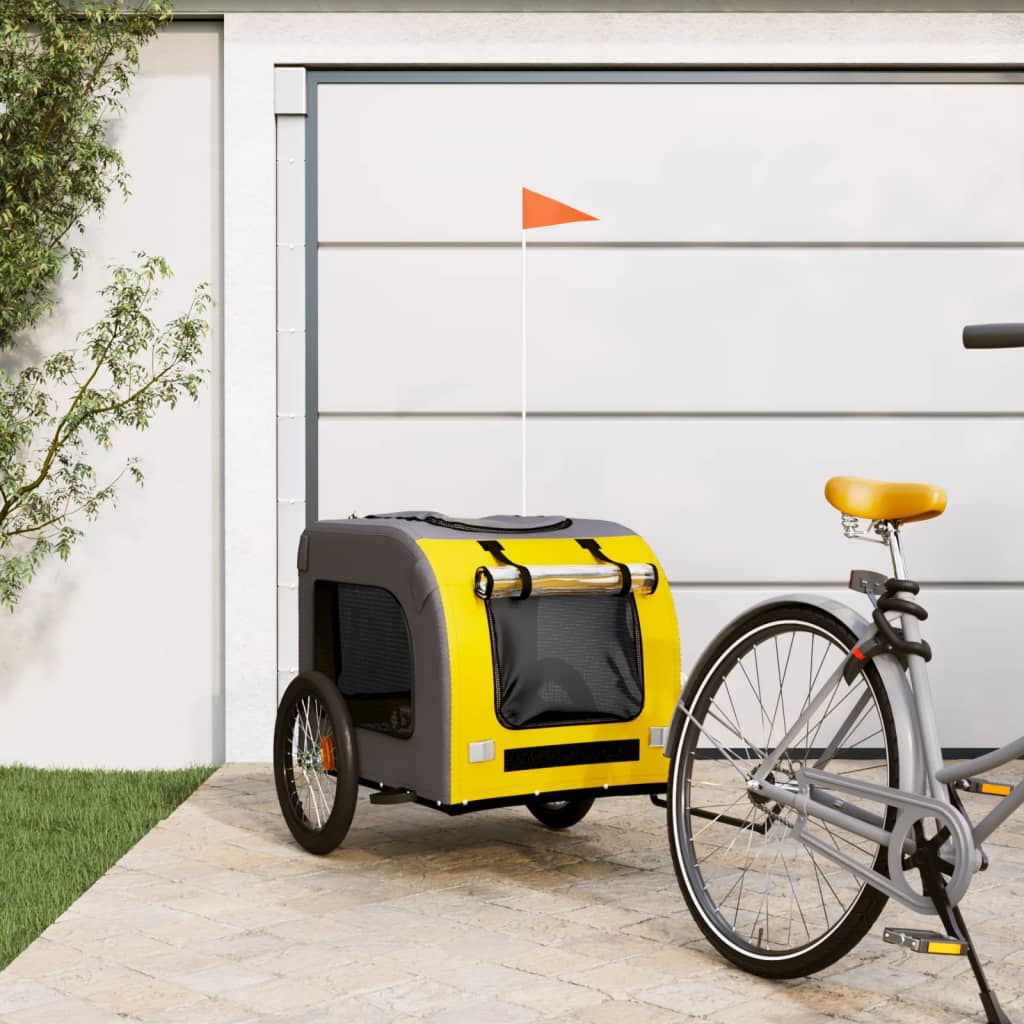 Glamorous Pups : vidaXL Pet Bike Trailer Yellow and grey Oxford fabric, iron, PVC Compact