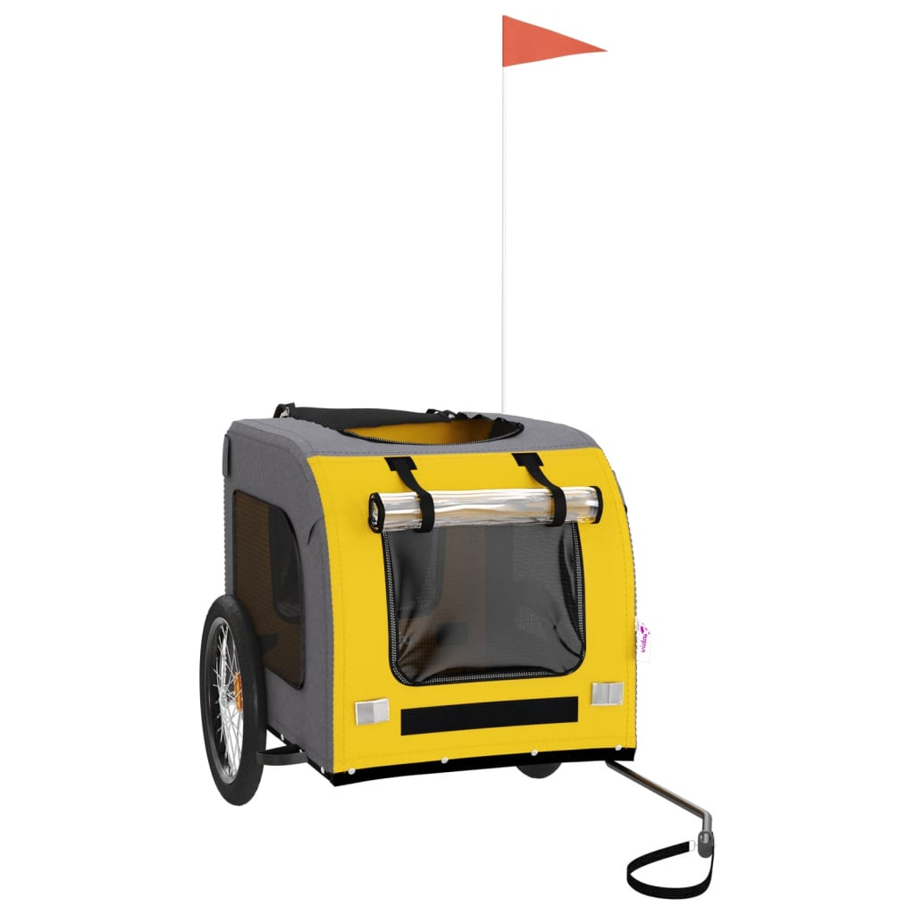 Glamorous Pups : vidaXL Pet Bike Trailer Yellow and grey Oxford fabric, iron, PVC Compact