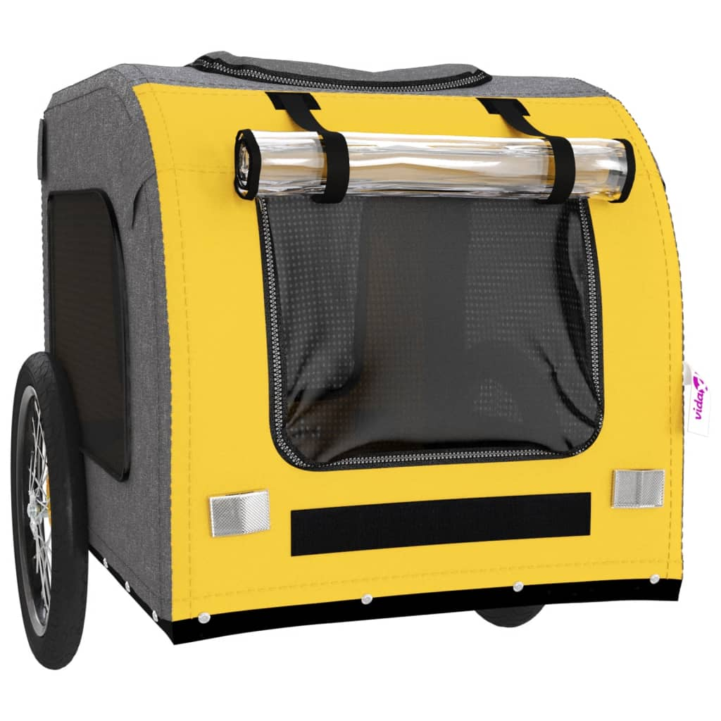 Glamorous Pups : vidaXL Pet Bike Trailer Yellow and grey Oxford fabric, iron, PVC Compact