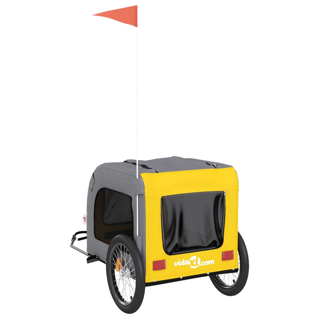 Glamorous Pups : vidaXL Pet Bike Trailer Yellow and grey Oxford fabric, iron, PVC Compact