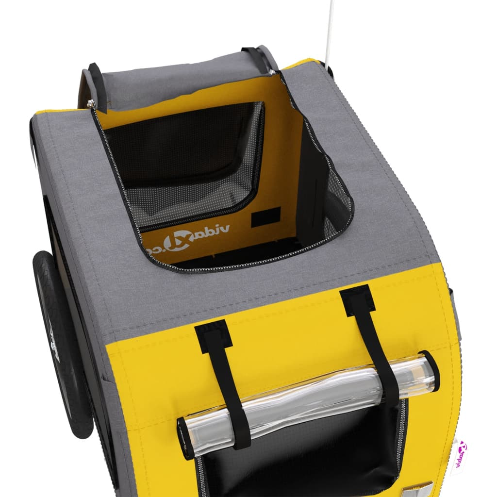 Glamorous Pups : vidaXL Pet Bike Trailer Yellow and grey Oxford fabric, iron, PVC Compact