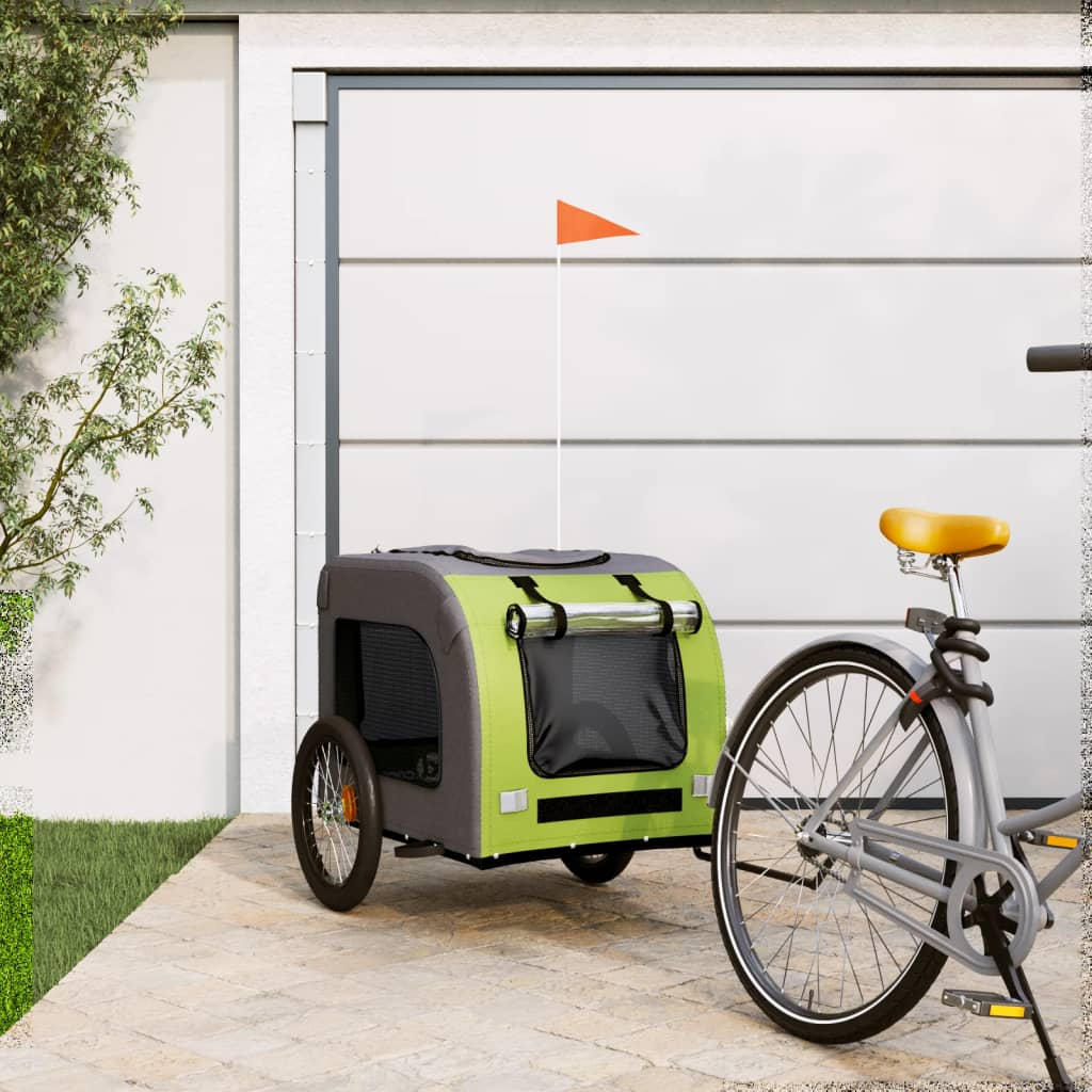 Glamorous Pups : vidaXL Pet Bike Trailer Green and grey Oxford fabric, iron Durable