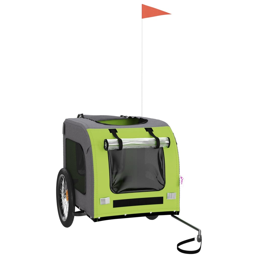 Glamorous Pups : vidaXL Pet Bike Trailer Green and Grey Oxford Fabric, Iron, PVC Small