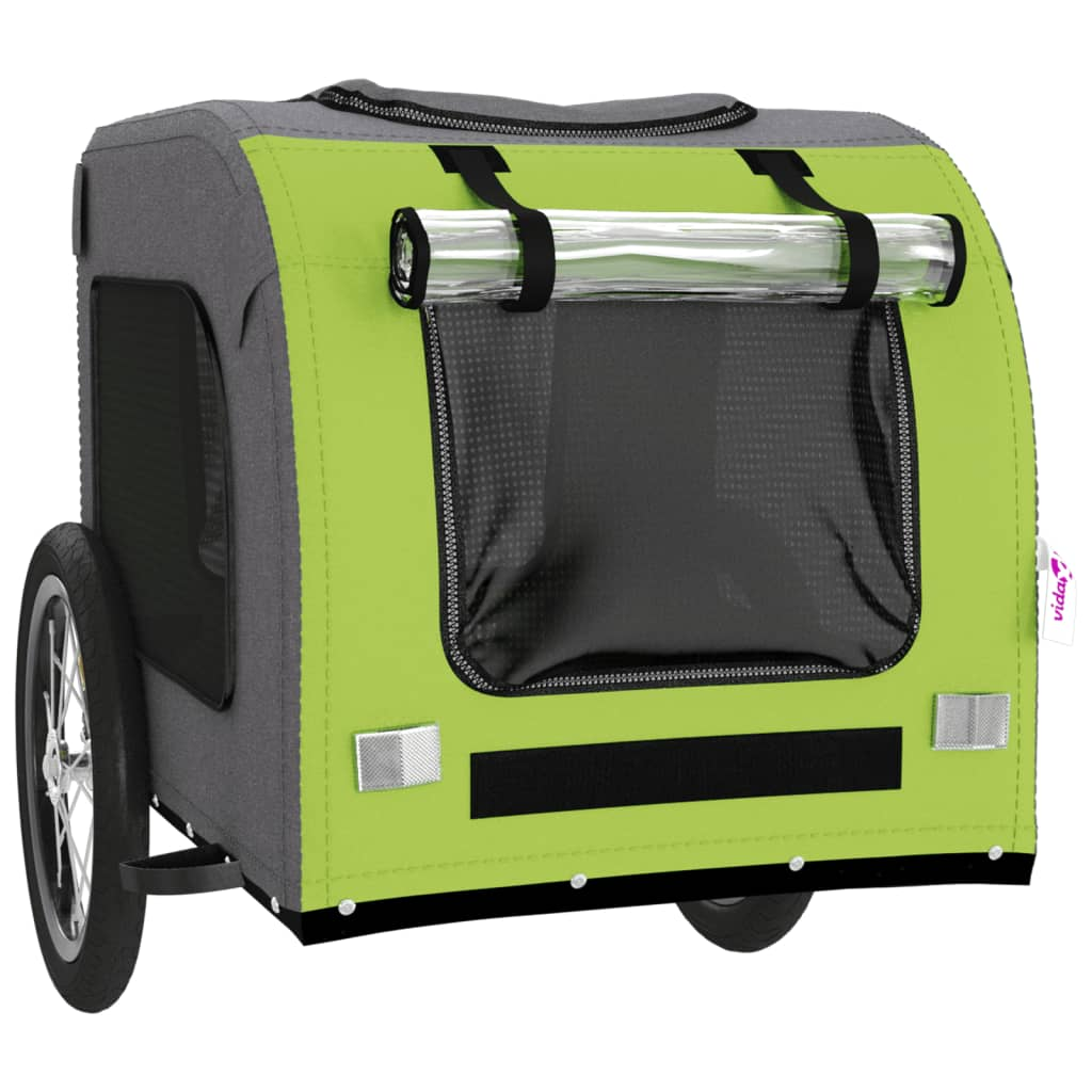 Glamorous Pups : vidaXL Pet Bike Trailer Green and Grey Oxford Fabric, Iron, PVC Small