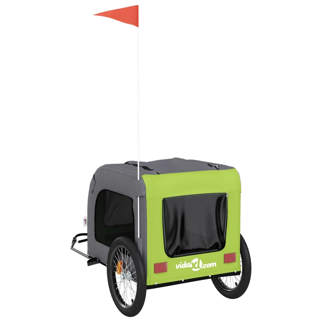 Glamorous Pups : vidaXL Pet Bike Trailer Green and Grey Oxford Fabric, Iron, PVC Small