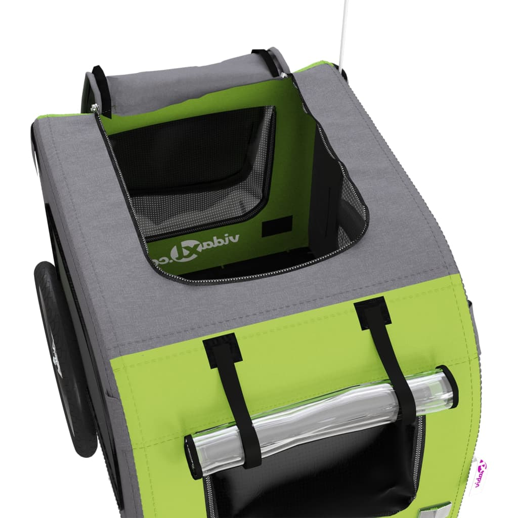 Glamorous Pups : vidaXL Pet Bike Trailer Green and Grey Oxford Fabric, Iron, PVC Small