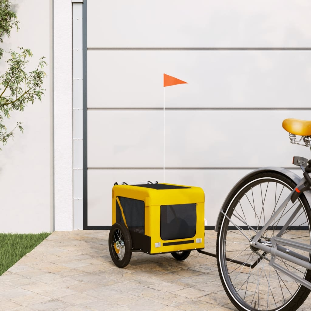 Glamorous Pups : vidaXL Pet Bike Trailer Yellow and Black Oxford Fabric, Iron, PVC