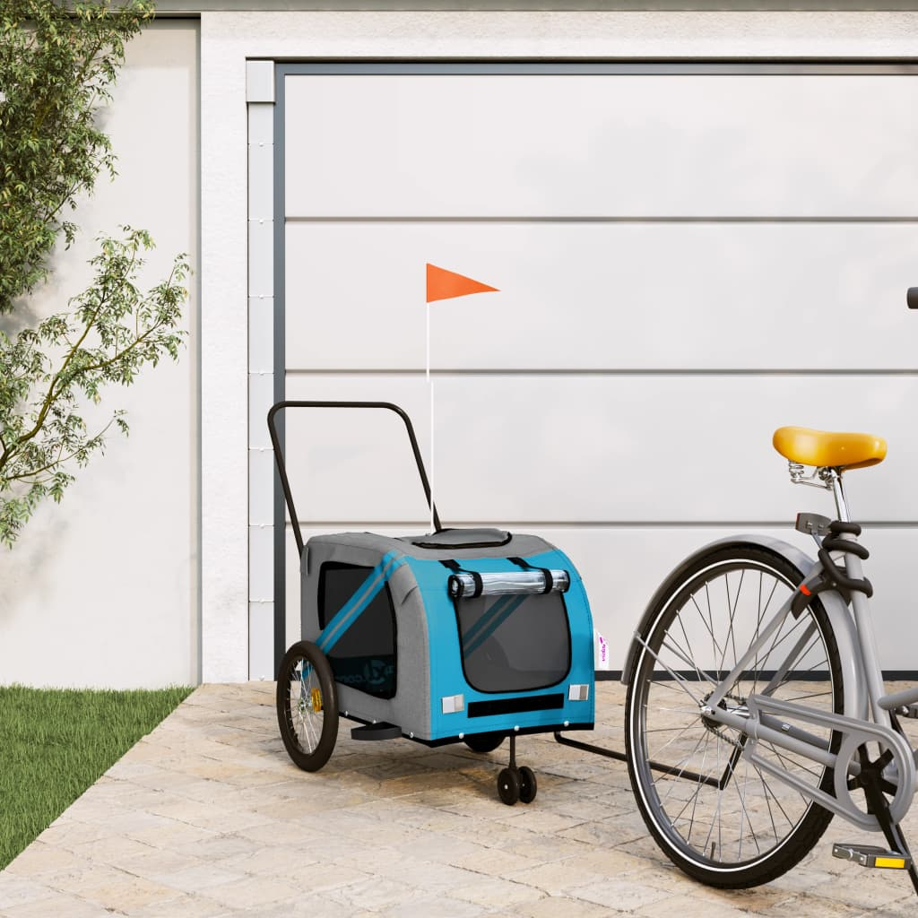 Glamorous Pups : vidaXL Pet Bike Trailer Blue and Grey Oxford fabric, Iron, PVC Large