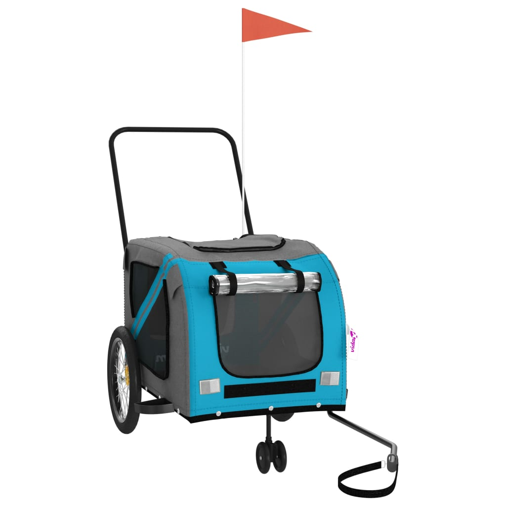 Glamorous Pups : vidaXL Pet Bike Trailer Blue and Grey Oxford fabric, Iron, PVC Large