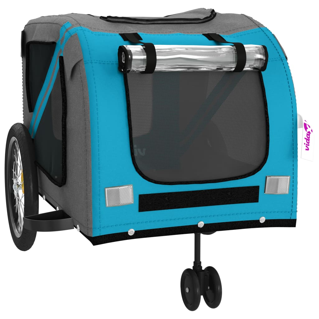 Glamorous Pups : vidaXL Pet Bike Trailer Blue and Grey Oxford fabric, Iron, PVC Large