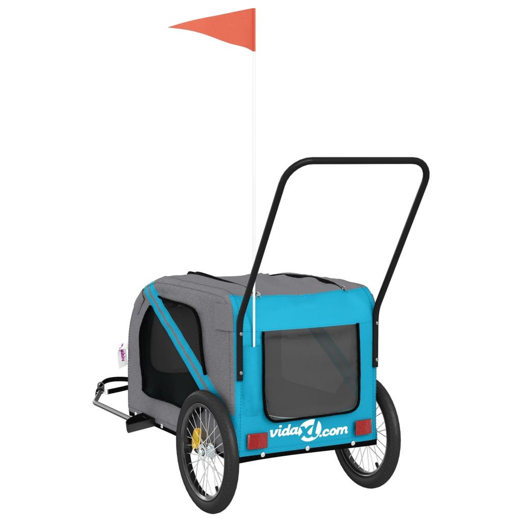 Glamorous Pups : vidaXL Pet Bike Trailer Blue and Grey Oxford fabric, Iron, PVC Large