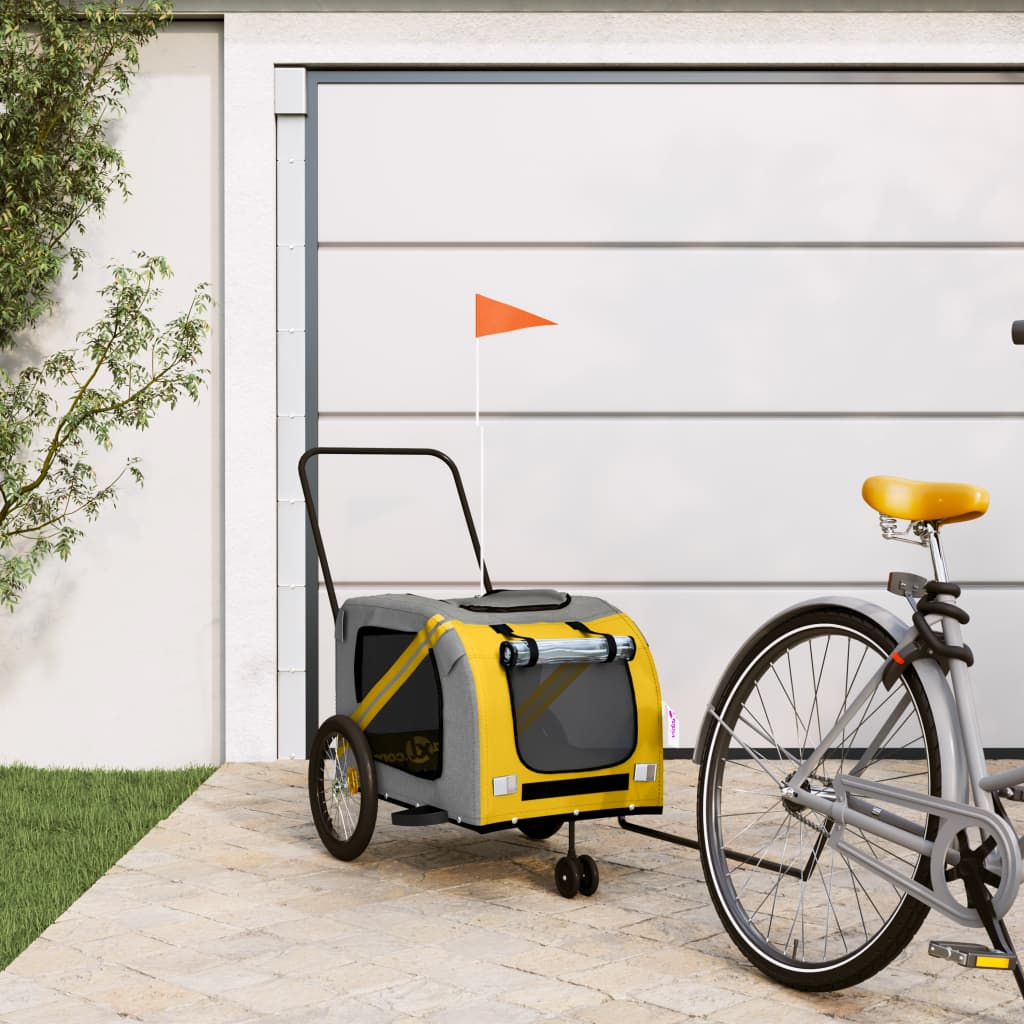 Glamorous Pups : vidaXL Pet Bike Trailer Yellow and Grey Oxford Fabric, Iron, PVC Medium