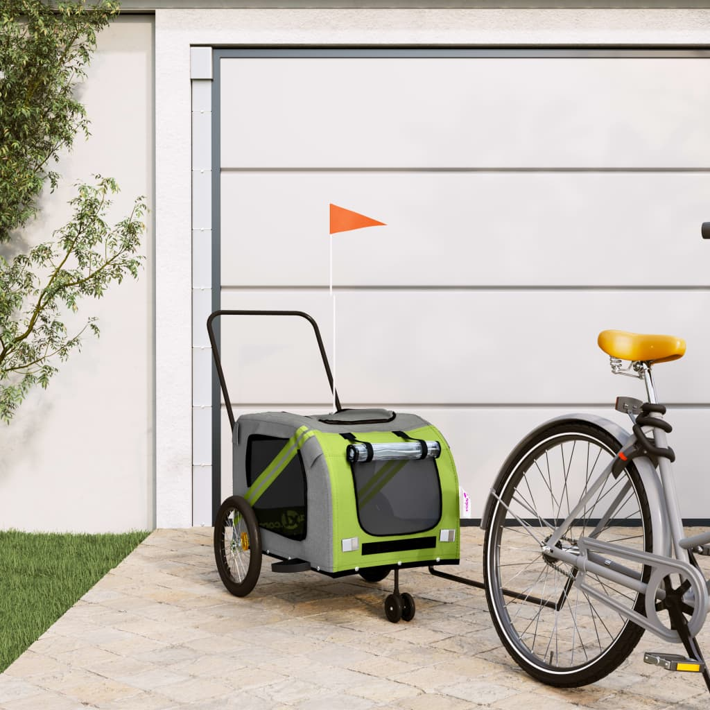 Glamorous Pups : vidaXL Pet Bike Trailer Green and Grey Oxford fabric, iron, PVC Foldable