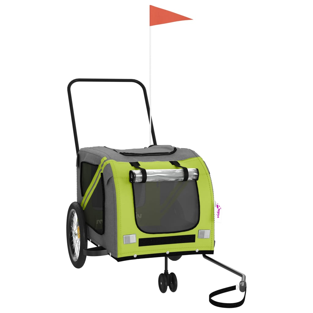 Glamorous Pups : vidaXL Pet Bike Trailer Green and Grey Oxford fabric, iron, PVC Foldable
