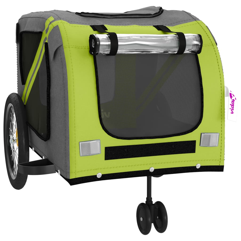Glamorous Pups : vidaXL Pet Bike Trailer Green and Grey Oxford fabric, iron, PVC Foldable