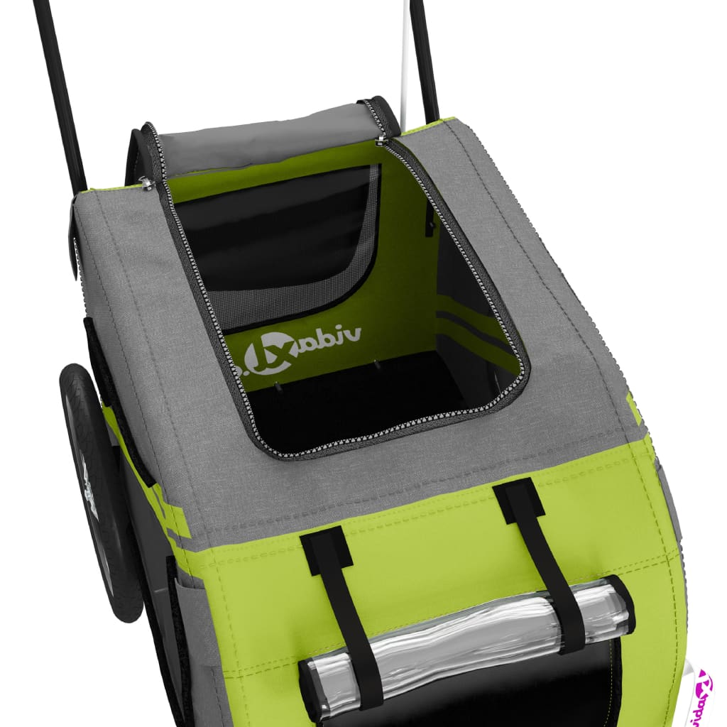 Glamorous Pups : vidaXL Pet Bike Trailer Green and Grey Oxford fabric, iron, PVC Foldable