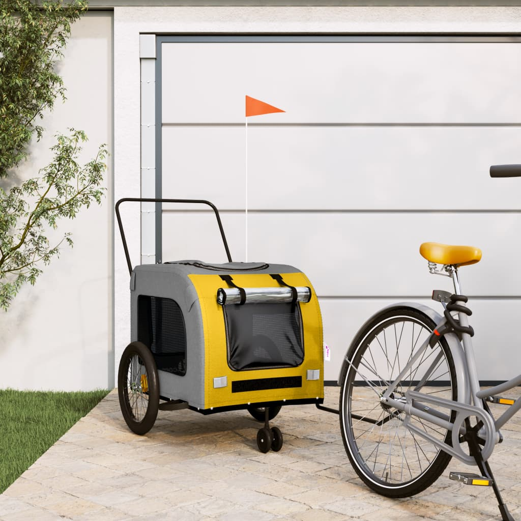 Glamorous Pups : vidaXL Pet Bike Trailer Yellow and Grey Oxford Fabric, Iron, PVC