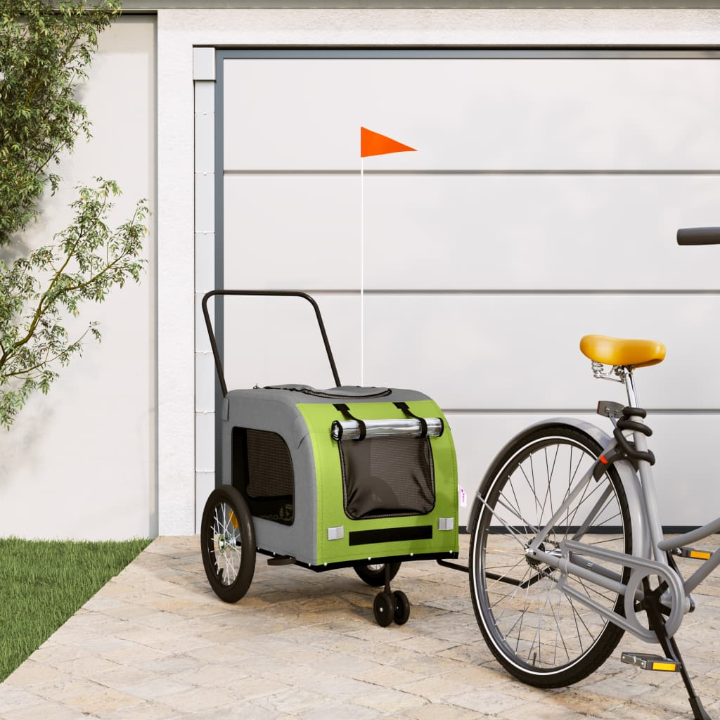 Glamorous Pups : vidaXL Pet Bike Trailer Green and Grey Oxford fabric, Iron, PVC