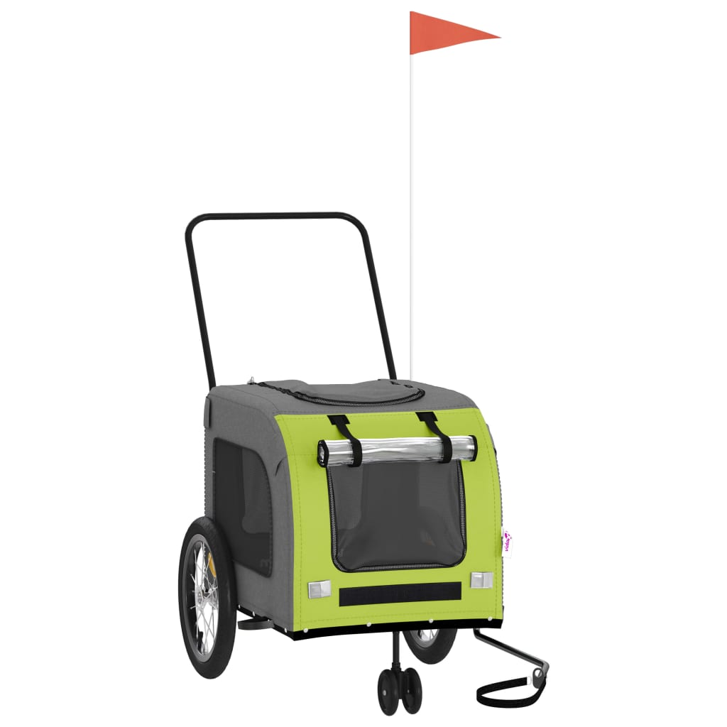 Glamorous Pups : vidaXL Pet Bike Trailer Green and Grey Oxford fabric, Iron, PVC